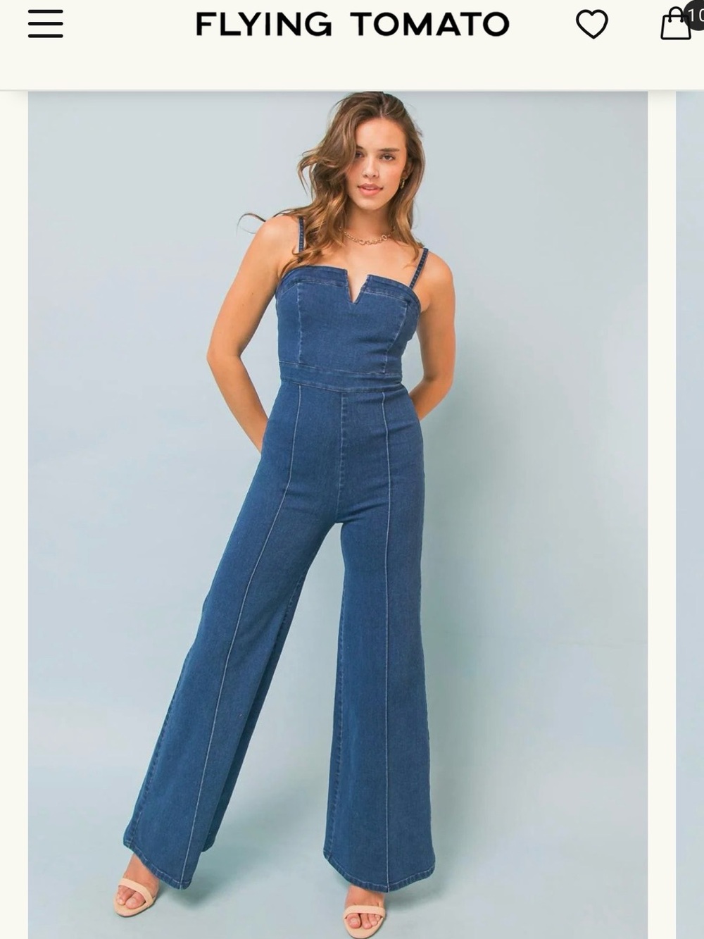 Flying Tomato Women's Blue Denim Wide-Leg Jumpsuit